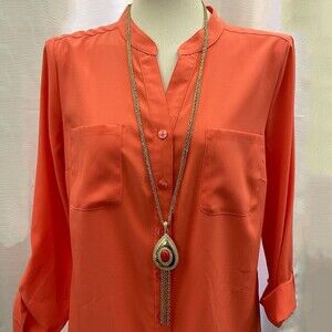 Gold-tone Chains Orange Teardrop Pendant Fringe Women's Fashion Necklace NWOT